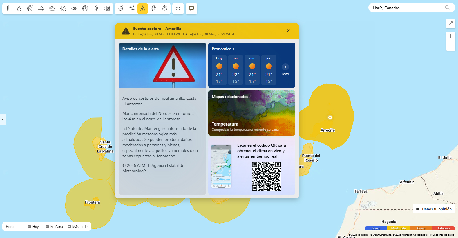 Aviso amarillo por viento, calima y mal estado del mar