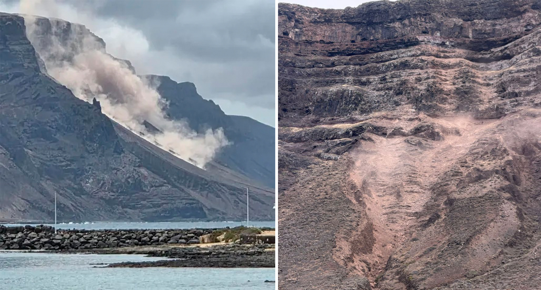 El Cabildo cierra parte de un sendero del Risco de Famara tras un desprendimiento de tierra